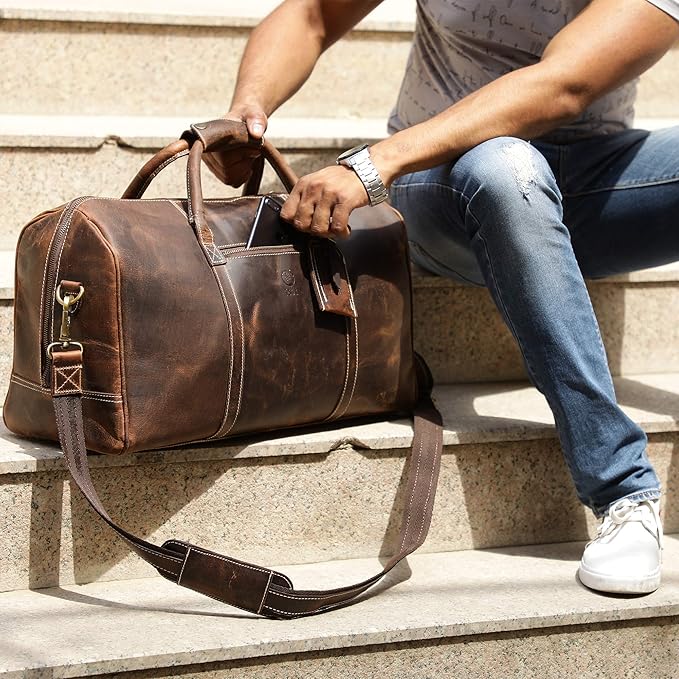 Handmade Leather Travel Duffel Bag - Airplane Underseat Carry On Bags by Rustic Town
