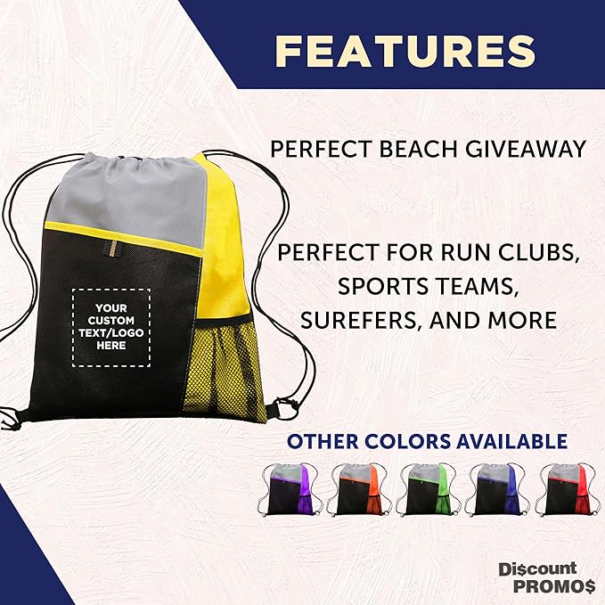 DISCOUNT PROMOS Custom Non-Woven Drawstring Backpacks Set of 10/50/100, Personalized Bulk Pack
