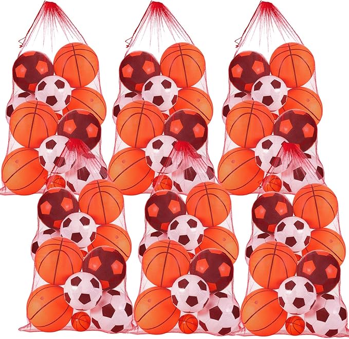 6 Pcs large Mesh Bag 24 x 48 inch Ball Mesh Drawstring Storage Sports Equipment Bag for Balls Beach