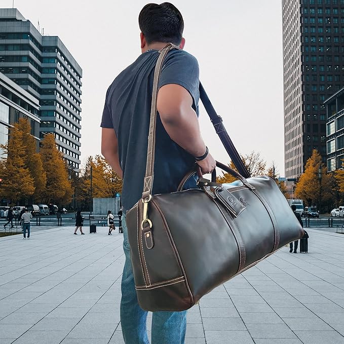 24" Leather Duffle Bag for Men & Women, Full Grain Leather Travel Overnight Weekender Sports Gym Carry On Duffel Bag by Rustic Town (Walnut Brown)