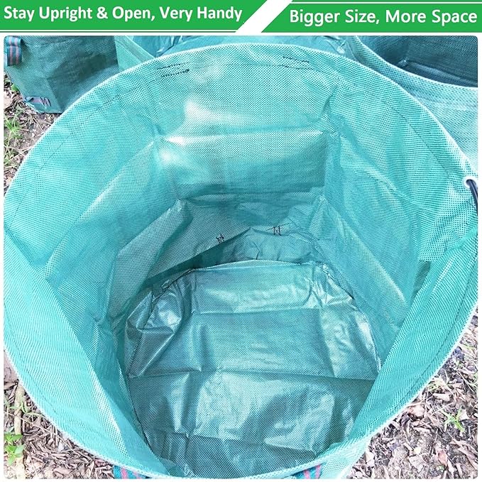 Standard 2-Pack 46 Gallon Lawn Garden Bags (D26,H19 in) Yard Waste Bags W/Gardening Gloves for Leaf Bag,Yard Debris,Trash Container,Recycling Bin,Camping Waste Bin,Grass Clippings,Weeds Bag 4 Handles