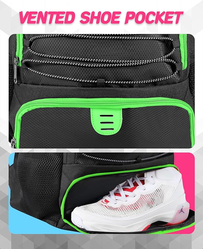 Basketball Bag Backpack for Men Women with Ball & Shoes Compartment 30L Capacity Lightweight Breathable Boys Girls Soccer Ball Bag Backpack Fit Volleyball Football Sports Travel School Gym