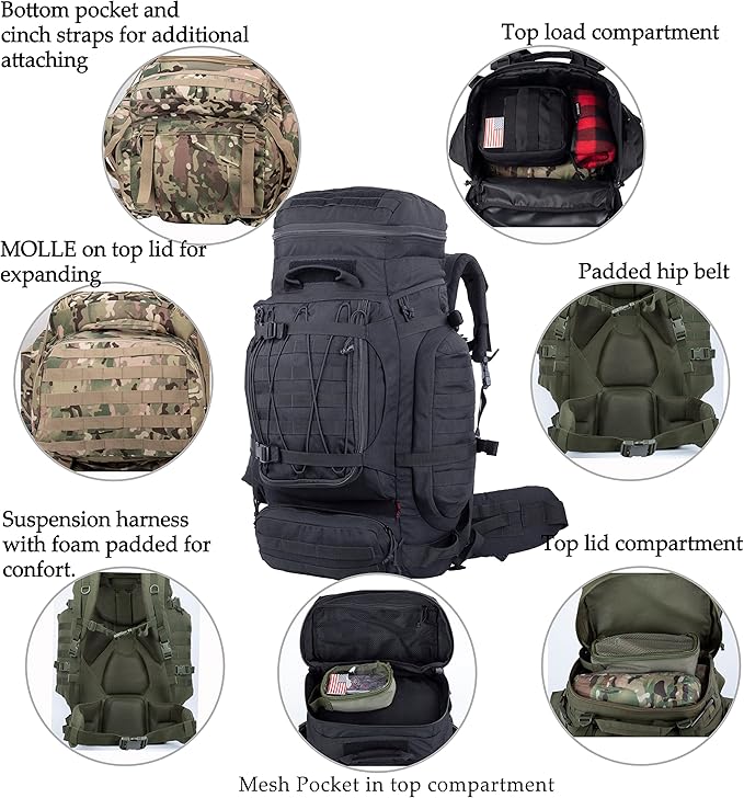 XMILPAX Large Military Backpack Army Rucksack Tactical MOLLE Pack for Camping Backpacking Hunting Bushcraft Adventure 70L…