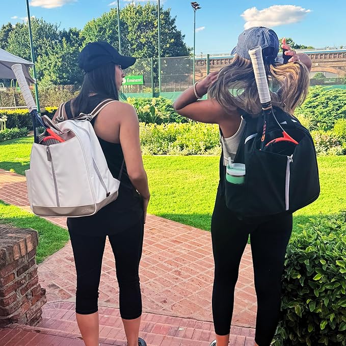 AYRES Tennis Backpack - Spacious Womens Tennis, Padel & Pickleball Bag | Quick-Access Racket Compartment (Fits 2) | Designer Tennis Bag, Water-Resistant & Easy To Clean, Makeup Pouch Included