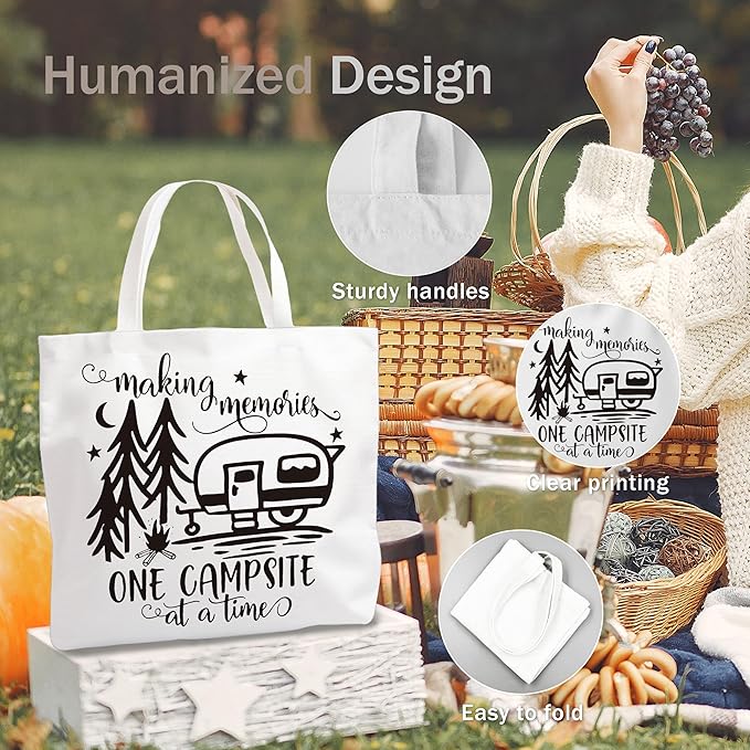 WAlTPl Camping Tote Bag, Camping Gifts for Women Men，RV Camper Travel Canvas Tote Bag, Reusable Grocery Cloth Bags