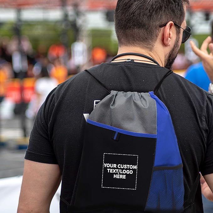 DISCOUNT PROMOS Custom Non-Woven Drawstring Backpacks Set of 10/50/100, Personalized Bulk Pack