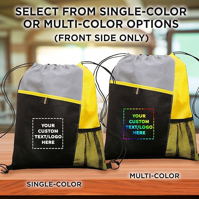 DISCOUNT PROMOS Custom Non-Woven Drawstring Backpacks Set of 10/50/100, Personalized Bulk Pack