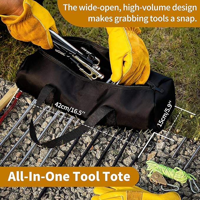 Waterproof Camping Gear Tool Bag - Roll Up Tool Organizer for Camping & Hiking - Portable Canvas Tool Tote with Multiple Compartments | Bushcraft Gear Storage (Black (length 42 * diameter 15cm))