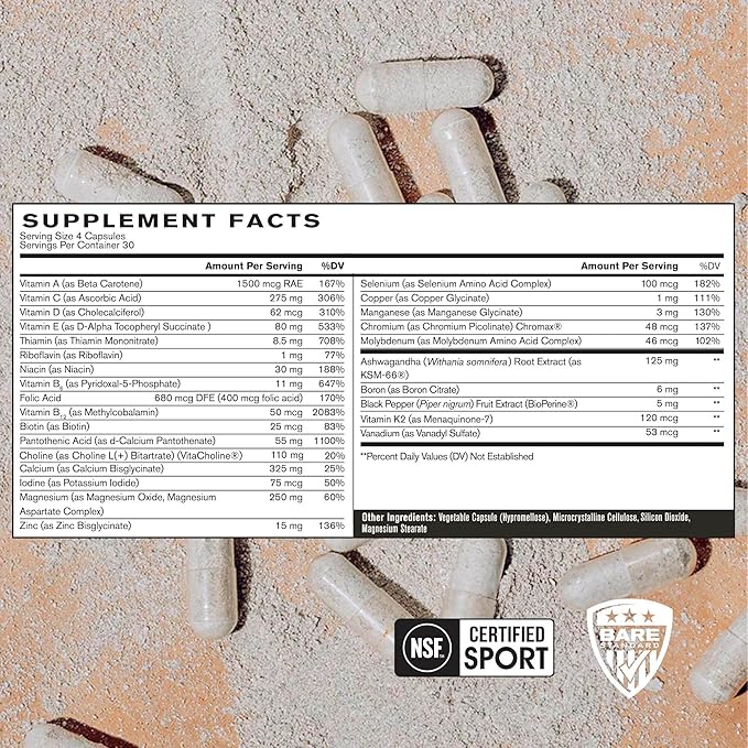 BARE PERFORMANCE NUTRITION, BPN Strong Multi-Vitamin, Foundational Health, Improved Mood and Sleep, Adaptogens, Improved Cognitive Health