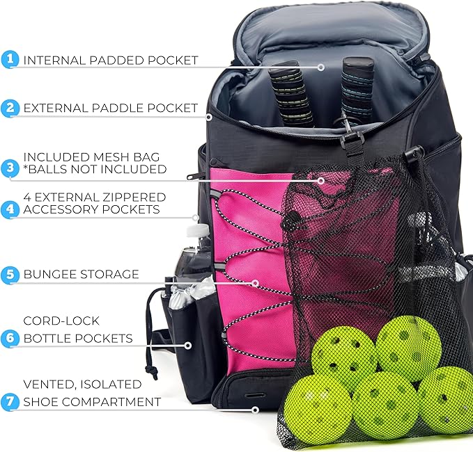 Athletico 35L Pickleball Backpack - Pickleball Bags for Men or Women Includes Pickleball Ball Holder