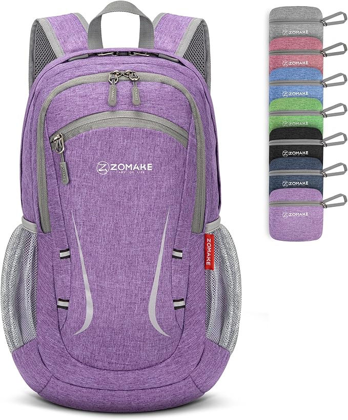 ZOMAKE Ultra Lightweight Packable Backpack 20L,Small Foldable Backpacks Hiking Water Resistant Collapsible Daypack for Women Men(Light Purple-A2)