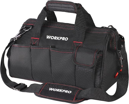 WORKPRO 14-inch Tool Bag, Multi-pocket Tool Organizer with Adjustable Shoulder Strap, W081021A , black