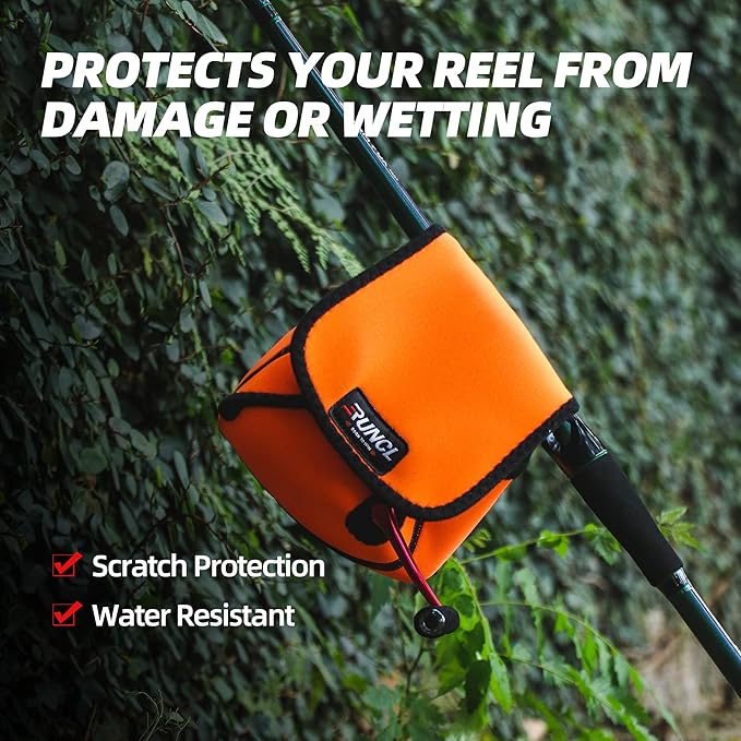 RUNCL Spinning Reel Bag – Protective Storage Pouch for Baitcasting Reels & Spinning Reels, Lightweight & Durable, Ideal for Freshwater & Saltwater Fishing Trips (orange& Black)