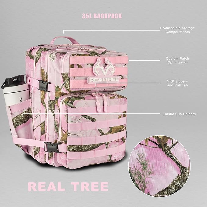 WOLFpak 35L Athletic Gym Backpack (Realtree APX Flushing Pink) a Durable 1000D Waterproof Oxford Material with MOLLE Webbing, Laptop Pocket & Dual Cup Holders