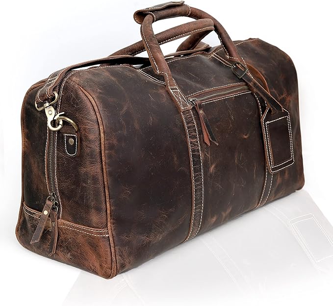 Leather 24 Inch Duffle Bag for Men and Women Large Carry On Luggage Weekender Travel Overnight Gym Sports Bag for Airplanes