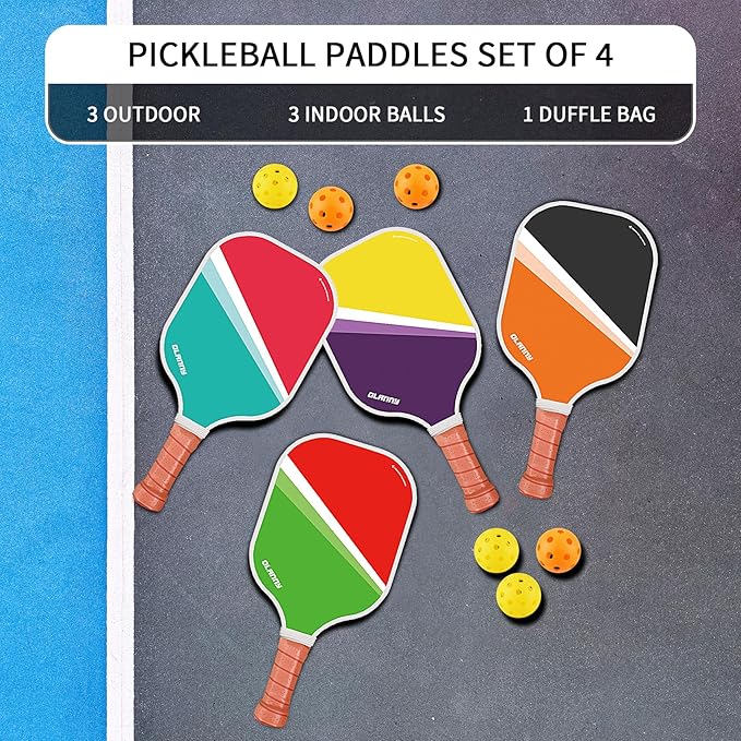 Graphite Pickleball Paddles Set- Premium Rackets Fiber Face & Polymer Honeycomb Core Pickleball Set Includes Pickleball Paddles + Pickleball Balls+ Replacement Soft Grip + 1 Bag