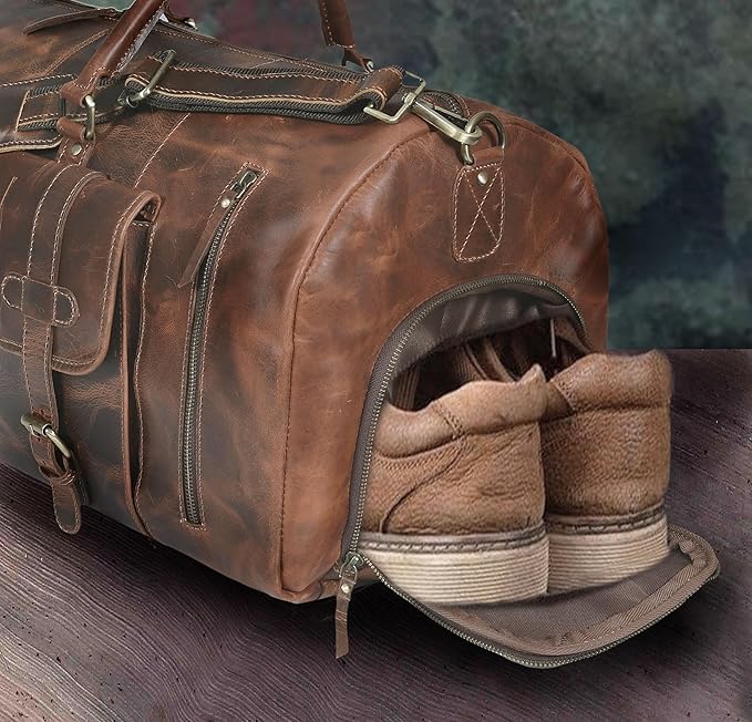 28" Large leather Travel Bag Duffel bag Gym sports flight cabin bag Leather Holdall Overnight Weekend Large luggage bag (28 inch)