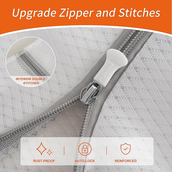 Polecasa 3Pcs Extra Durable 125g Diamond Mesh Laundry Bags with Sturdy Zipper, Larger Holes, Variety Sizes for all Your Delicates, Bras, Baby Clothes, Travel Essentials (1 Large, 1 Medium, 1 Small)