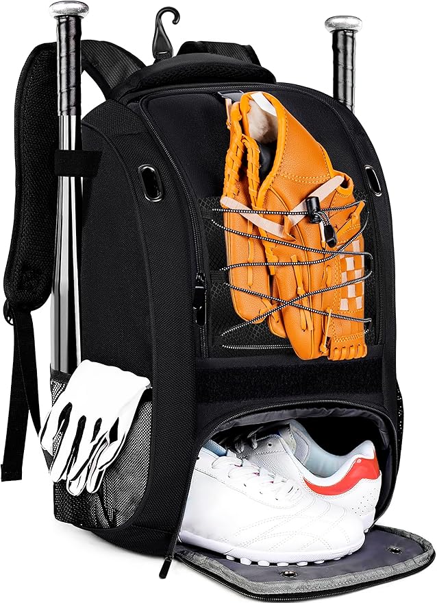 ANILD 30L Youth Baseball Backpack, Bat Backpack for Baseball with Separate Shoes Compartment, Baseball Equipment Bag with Fence Hook, Suitable for Baseball, T-Ball, Softball and More