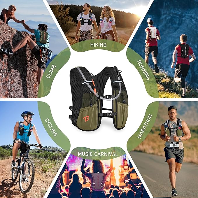 BECOJADDE Running Vest Hydration Backpack for Men Women, 5L Lightweight Running Backpack Hydration Pack for Marathon, Trail, Cycling, Hiking, Jogging