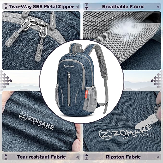 ZOMAKE Ultra Lightweight Packable Backpack 10L,Small Foldable Backpacks Hiking Water Resistant Collapsible Daypack for Women Men(Navy Blue-C1)