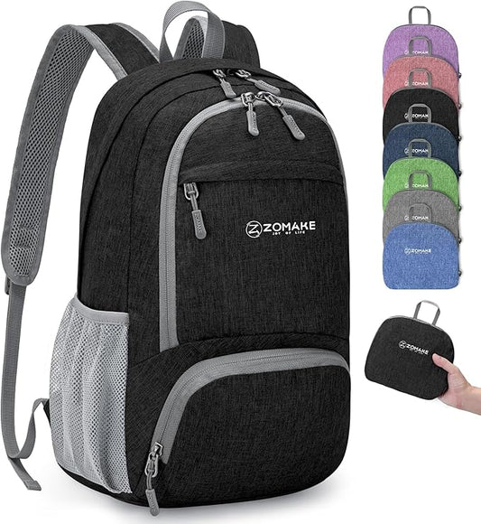 ZOMAKE Ultra Lightweight Packable Backpack 20L,Small Foldable Backpacks Hiking Water Resistant Collapsible Daypack for Women Men(Black-C2)