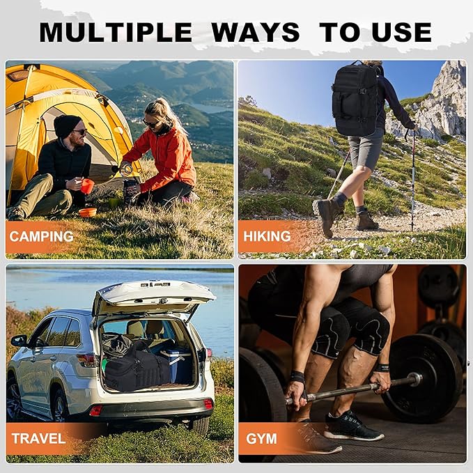 Travel Duffle Bag Gym Bag Duffle Bags with Weekend Overnight Bag for Outdoor Traveling Workout Deployment Sports (Black, 80L)