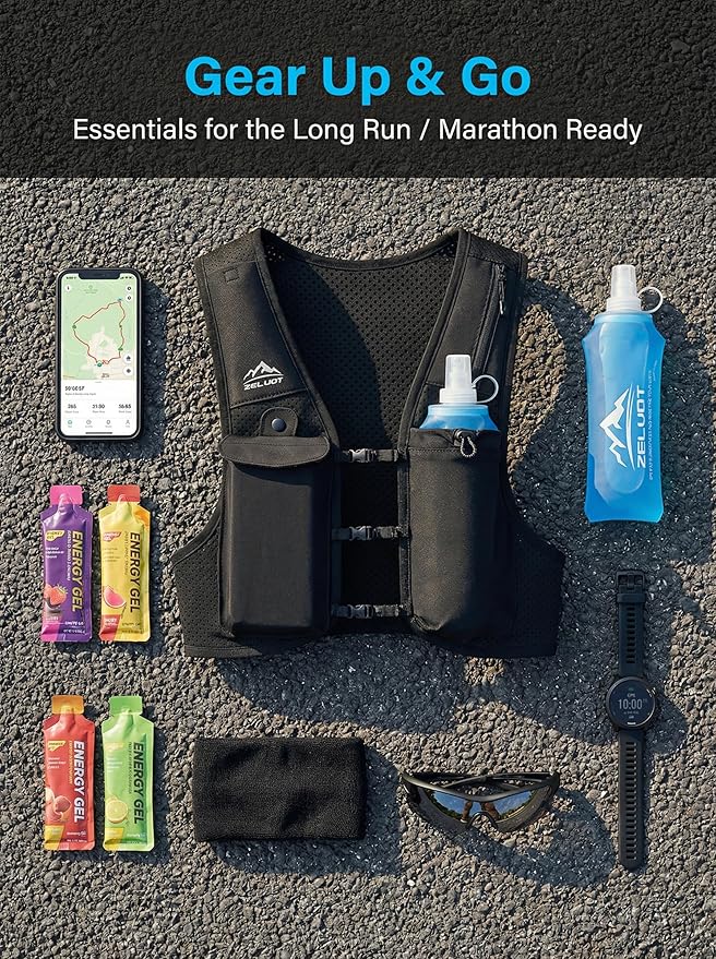 Zelvot Running Vest for Women Men, USA Original Patent, Adjustable Chest Straps Running Hydration Vest with 500ml Soft Flask, Lightweight Reflective Hydration Backpack for Marathon