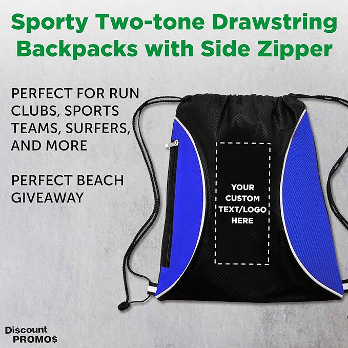 DISCOUNT PROMOS Custom Non-Woven Drawstring Backpacks Set of 10/50/100, Personalized Bulk Pack