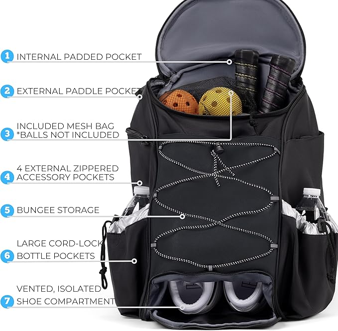 Athletico Pro 42L Pickler Pickleball Backpack (Black)