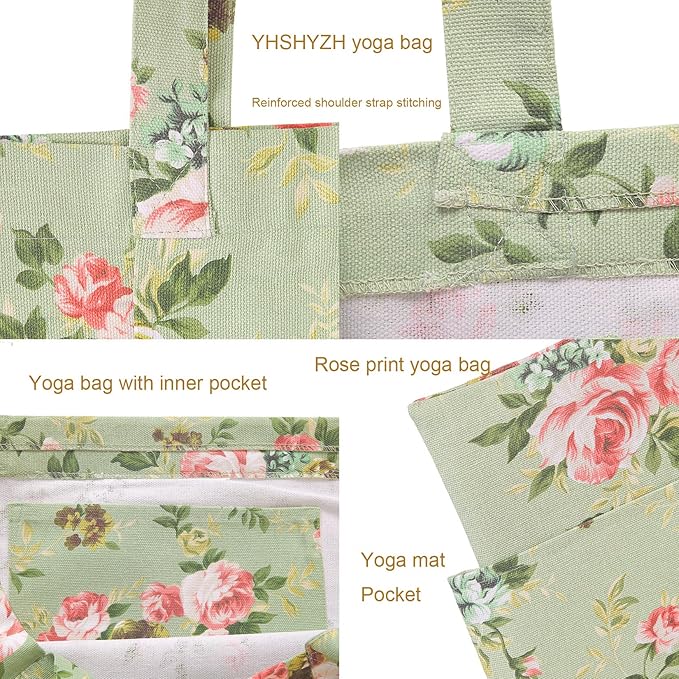 YHSHYZH Yoga Mats bag for Women, Canvas Bags for Yoga Mat & Blocks Women, Floral Gym Valentine's Day Gifts for Yoga Lover