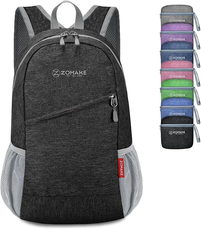 ZOMAKE Ultra Lightweight Packable Backpack 10L,Small Foldable Backpacks Hiking Water Resistant Collapsible Daypack for Women Men(Black-B1)