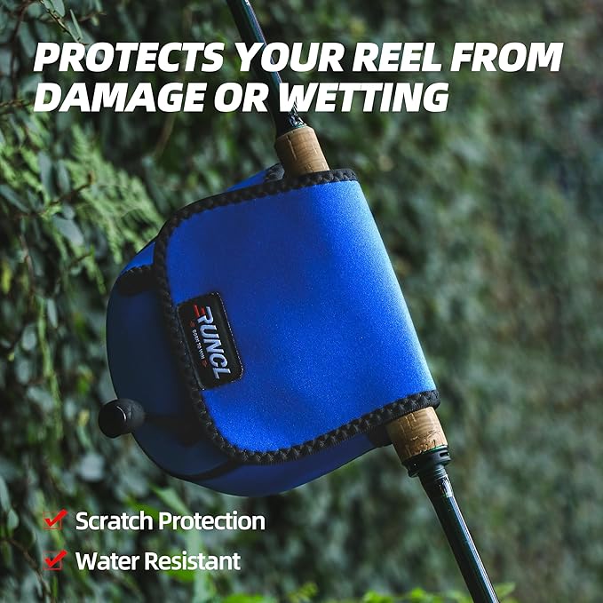 RUNCL Spinning Reel Bag – Protective Storage Pouch for Baitcasting Reels & Spinning Reels, Lightweight & Durable, Ideal for Freshwater & Saltwater Fishing Trips (Blue & Black)