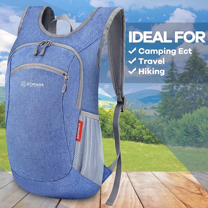 ZOMAKE Ultra Lightweight Packable Backpack 10L,Small Foldable Backpacks Hiking Water Resistant Collapsible Daypack for Women Men(Dark Blue-A1)