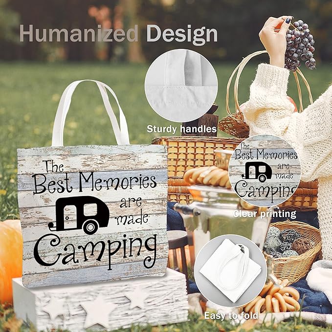 WAlTPl Camping Tote Bag, Camping Gifts for Women Men，RV Camper Travel Canvas Tote Bag, Reusable Grocery Cloth Bags