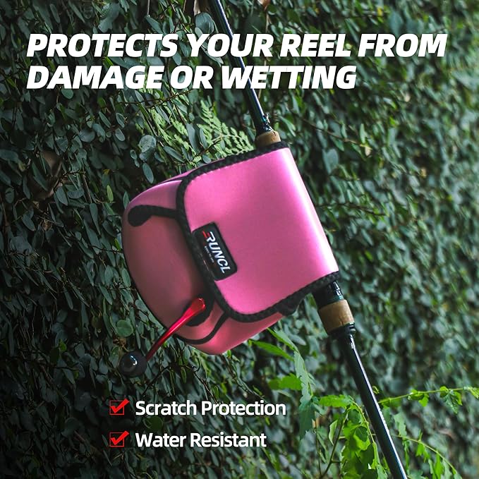 RUNCL Spinning Reel Bag – Protective Storage Pouch for Baitcasting Reels & Spinning Reels, Lightweight & Durable, Ideal for Freshwater & Saltwater Fishing Trips (pink& Black)