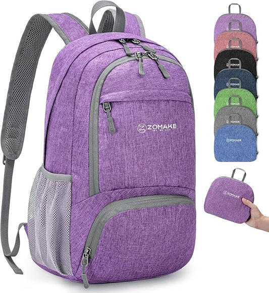 ZOMAKE Ultra Lightweight Packable Backpack 20L,Small Foldable Backpacks Hiking Water Resistant Collapsible Daypack for Women Men(Light Purple-C2)