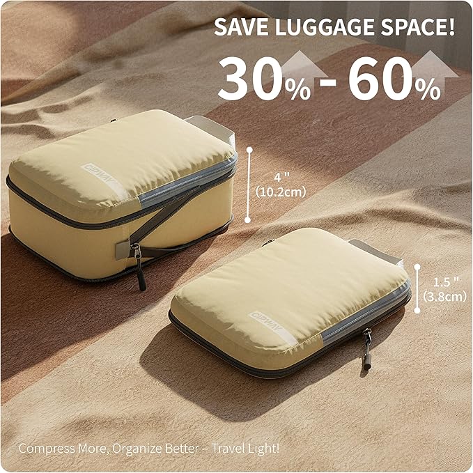 Cipway Compression Packing Cubes for Travel Ultralight Expandable Packing Organizers with Laundry & Toiletry Bag for Carry on Luggage (Vanilla Cream 6 Set)