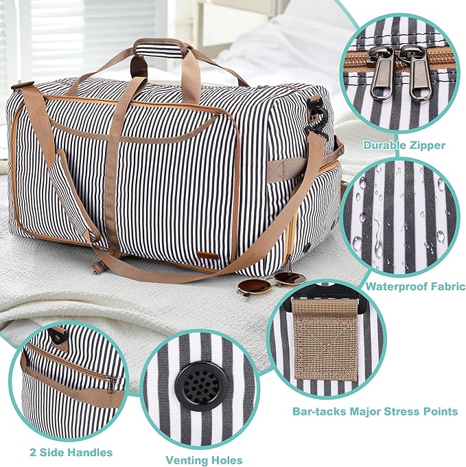 120L Duffle Bag for Travel, Large Foldable Waterproof Travel Duffel Bags Weekender Overnight Bag for Men and Women with Shoe Compartment (Stripe)