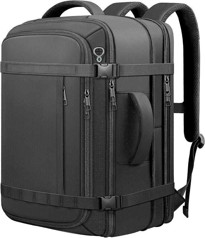 Carry On Backpack,Expandable Travel Backpack 50-60L Large Capacity with USB Cable Port Fits18.4 Inch Laptop,Water Resistant Weekender Backpack for Men Women Business College Hiking Commuting,Black