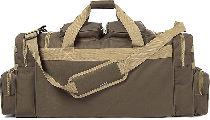 K-Cliffs Tactical Range Duffel Heavy Duty Large Gear Duffle Durable Quality Travel Sports Gym Equipment Bag Military Molle with Lockable Zippers with US Flag Patch 33 Inch Khaki