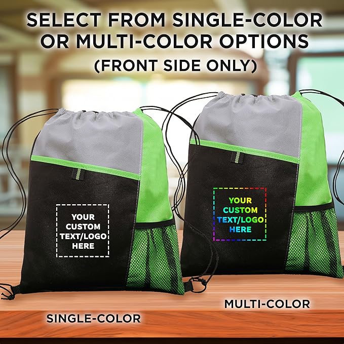 DISCOUNT PROMOS Custom Non-Woven Drawstring Backpacks Set of 10/50/100, Personalized Bulk Pack