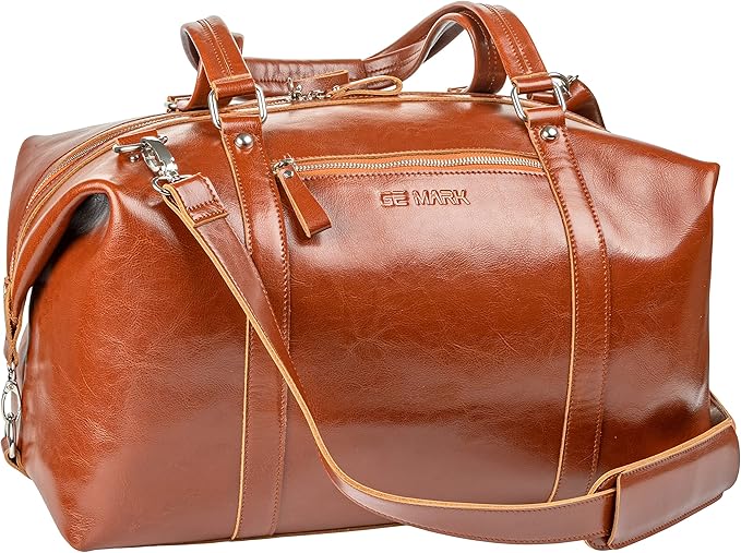 Travel Leather Bag - Genuine Duffel Bag Overnight Weekender for Men & Women (Brown)