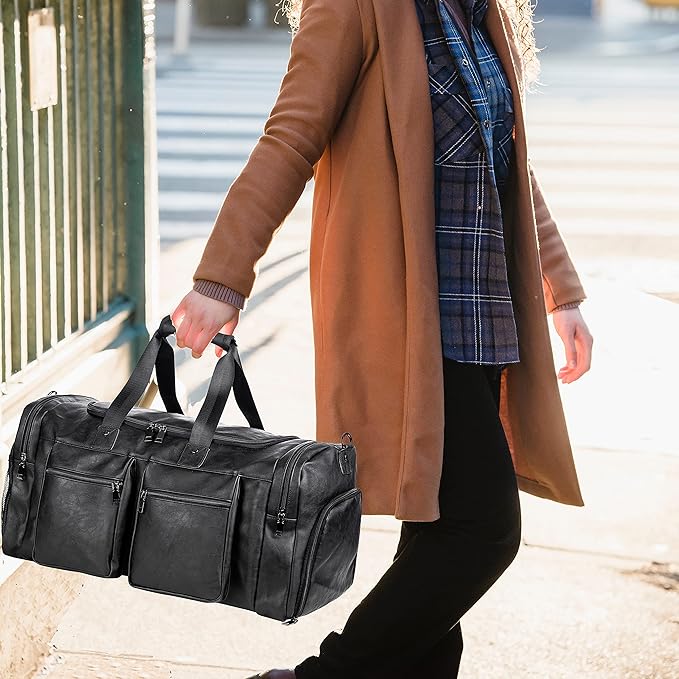 Travel Bag with Shoe Pouch,Weekender Overnight Bag Leather Large Carry On Bag