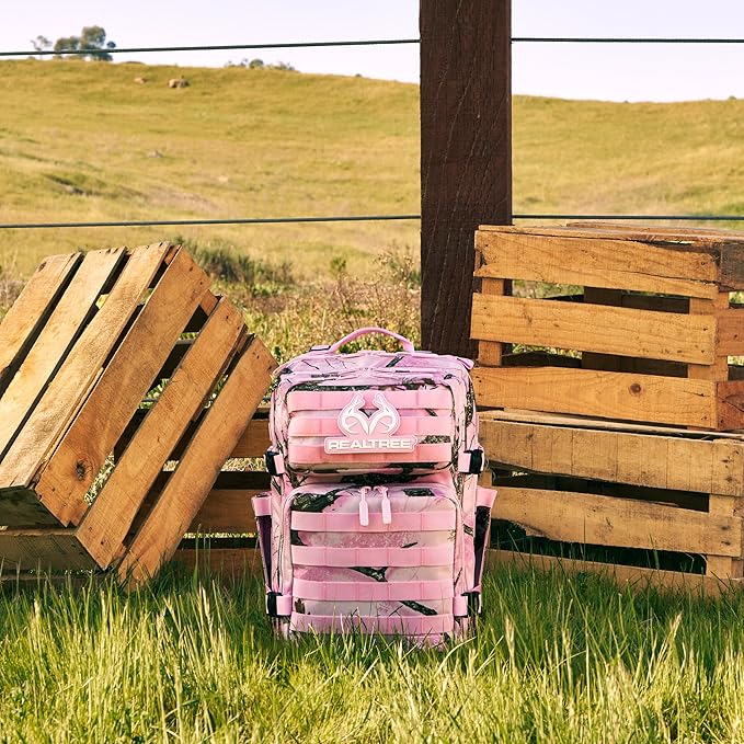 WOLFpak 35L Athletic Gym Backpack (Realtree APX Flushing Pink) a Durable 1000D Waterproof Oxford Material with MOLLE Webbing, Laptop Pocket & Dual Cup Holders