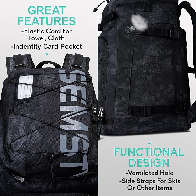 Ski Boot Bag, 55L/70L Waterproof Ski and Snowboard Boots Travel Backpack for Skis, Snowboard, Ski Helmet, Goggles, Gloves & Accessories