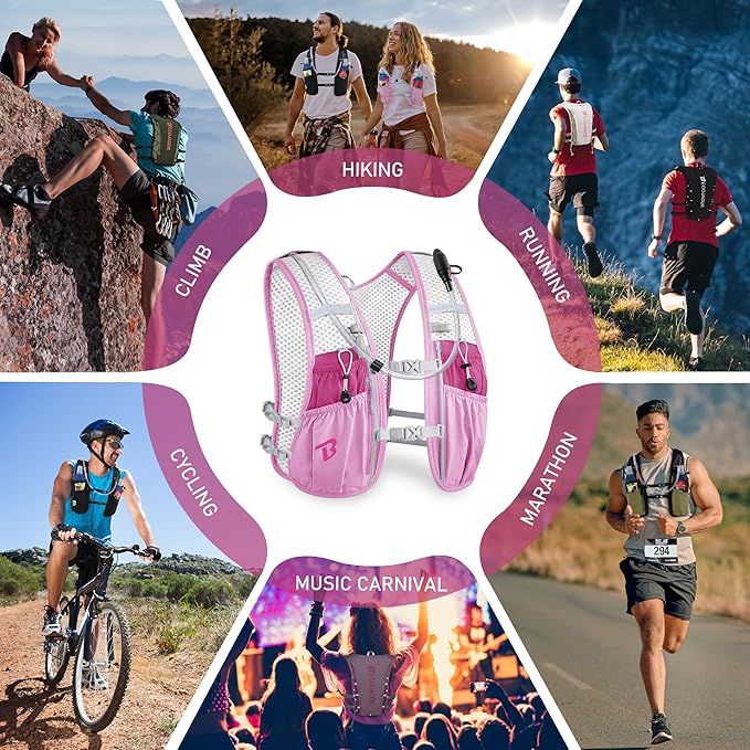 BECOJADDE Running Vest Hydration Backpack for Men Women, 5L Lightweight Running Backpack Hydration Pack for Marathon, Trail, Cycling, Hiking, Jogging