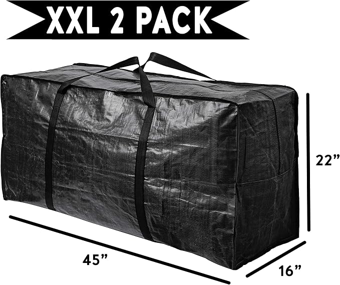 BAG-THAT! 68.5 GAL 2 Pack XXL Jumbo Extra Large Heavy Duty Stronger Handles Storage Bags Moving Totes Zippered Reusable Wrap Around Handle Storage Totes