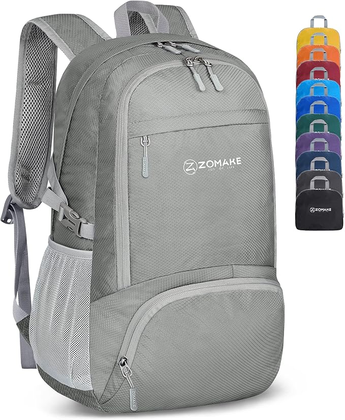 ZOMAKE Lightweight Packable Backpack 30L, Foldable Hiking Backpacks Water Resistant Compact Folding Daypack for Travel(Sliver Grey)