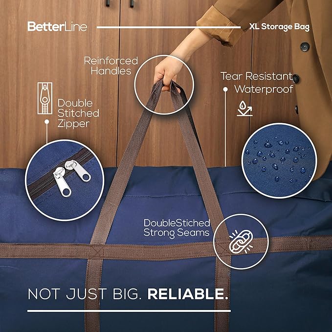 Blue Extra Large Duffel Bag for Traveling - Heavy-Duty 600D Polyester, Waterproof with Reinforced Handles, Holds 100 lbs-Premium Quality Duffle Bag Perfect for Travel & Storage-42" x 16" x 20" Inches